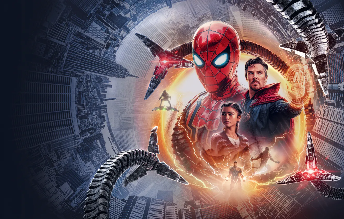 Photo wallpaper Benedict Cumberbatch, Benedict Cumberbatch, Tom Holland, Zendaya, Sendee, Tom Holland, 2021, Spider-Man: No Way Home