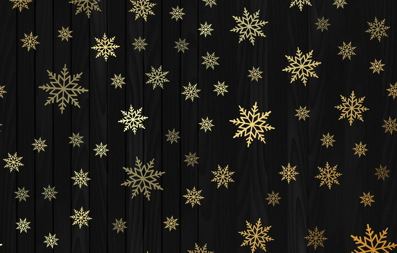 Photo wallpaper winter, snowflakes, gold, new year, Christmas, golden, black background, gold