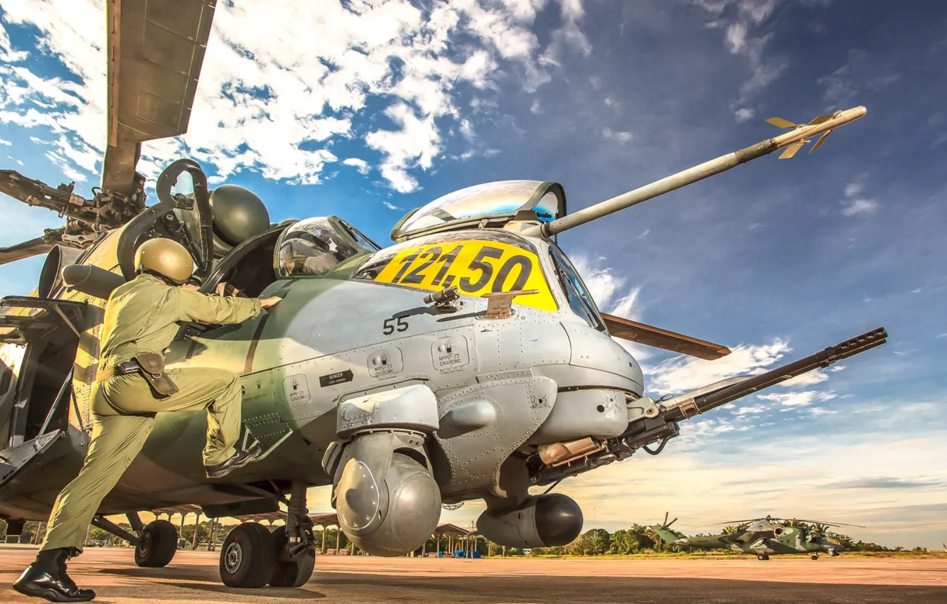 Photo wallpaper weapons, helicopter, the airfield, AH-2 Sabre, Mi-35M