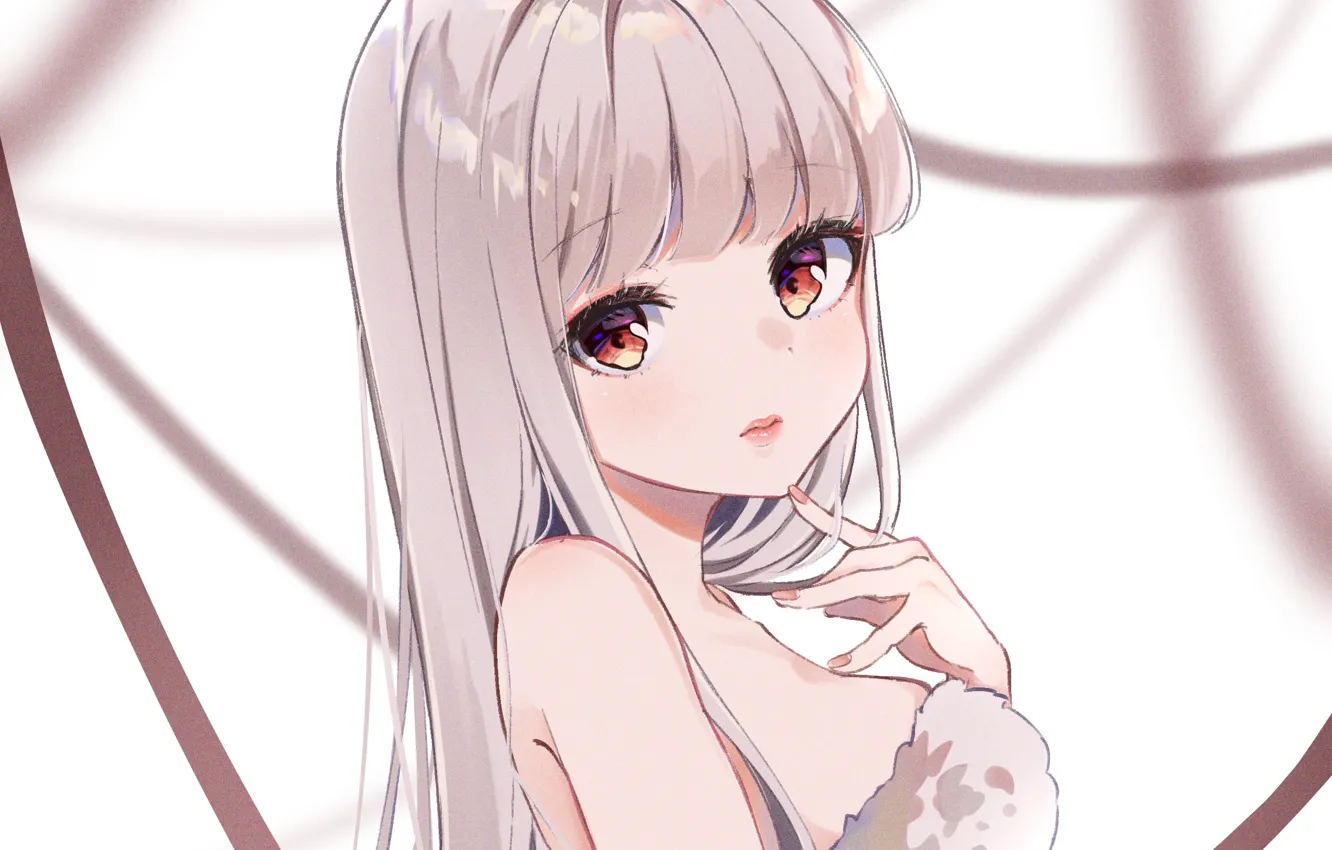 Photo wallpaper girl, sexy, cleavage, long hair, boobs, animal ears, anime, beautiful