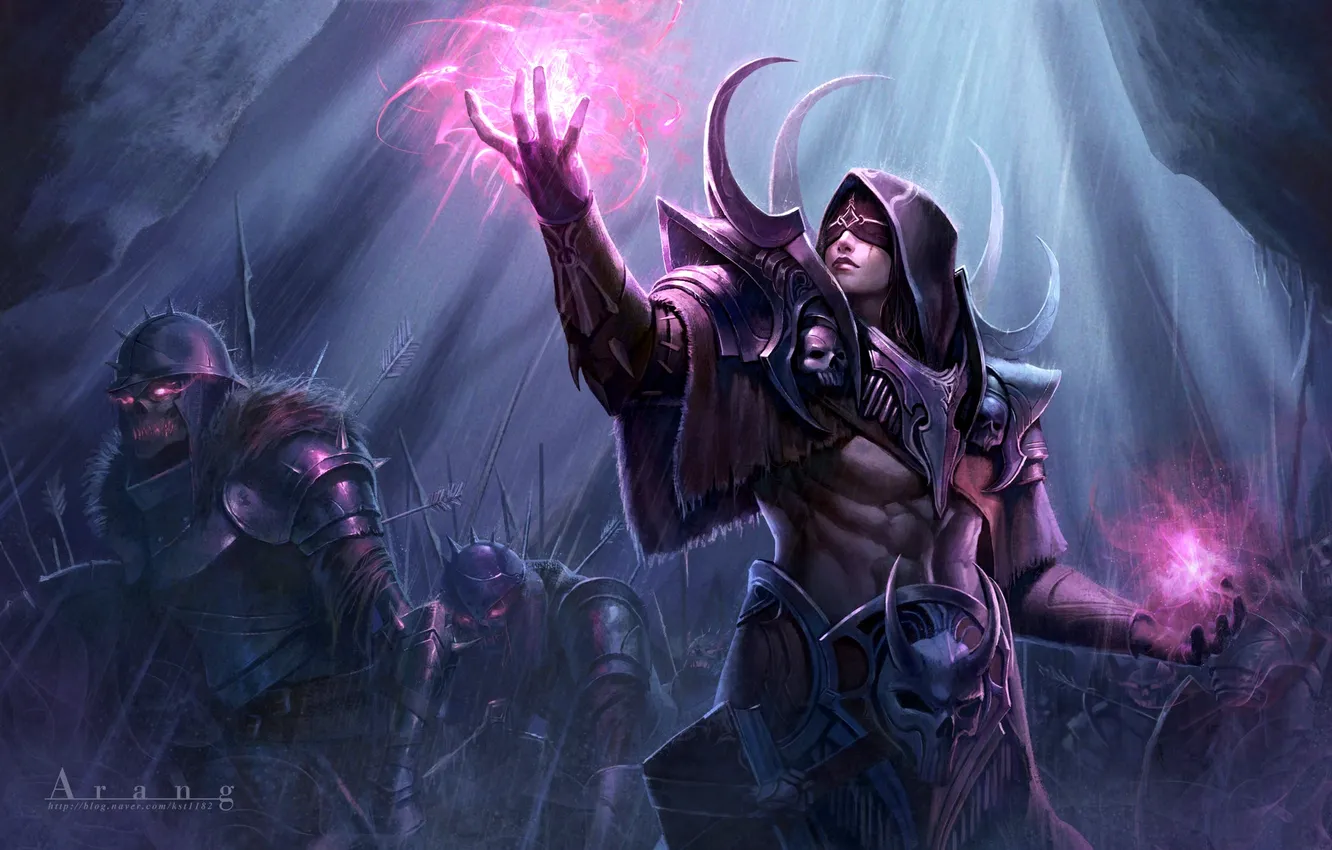 Photo wallpaper dark, girl, fantasy, magic, armor, artwork, fantasy art, arrows