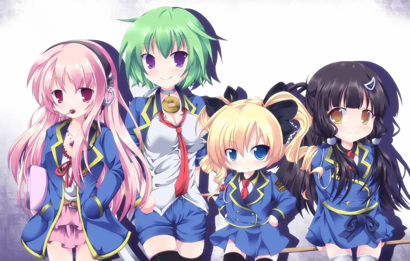 Photo wallpaper girl, anime, headphones, art, candy, tie, form, tantei opera milky holmes