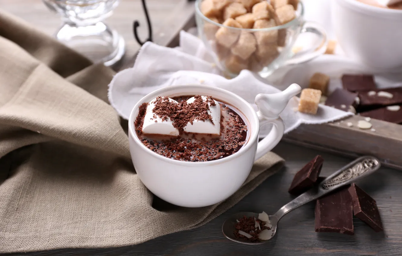 Photo wallpaper chocolate, hot, cup, chocolate, cocoa, cocoa, marshmallows, marshmallow