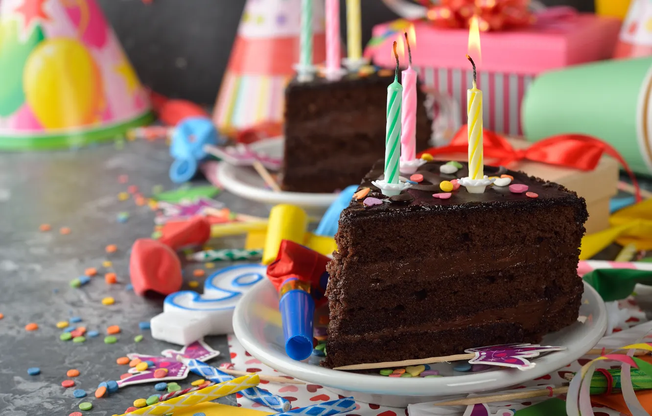 Photo wallpaper balloons, candles, cake, cake, decoration, Happy, Birthday, Birthday