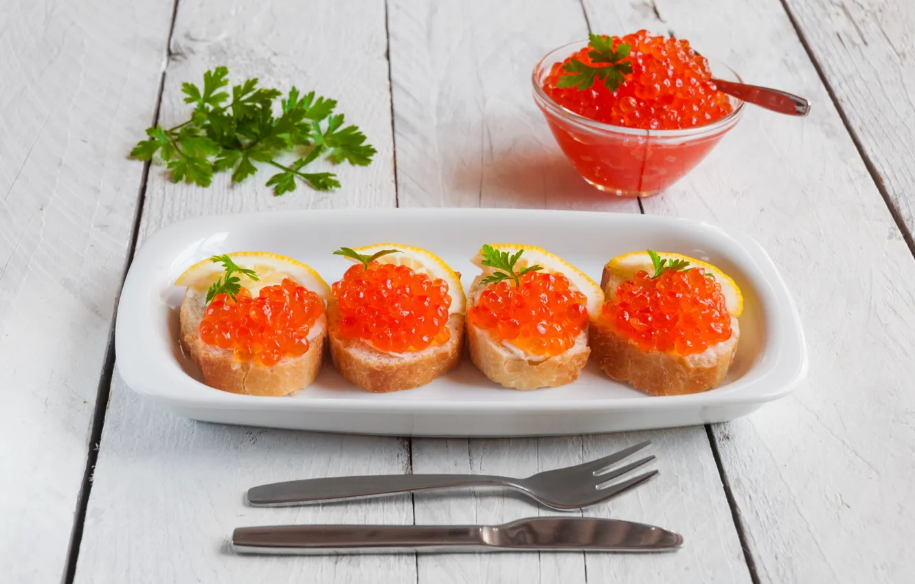 Photo wallpaper plug, caviar, sandwiches