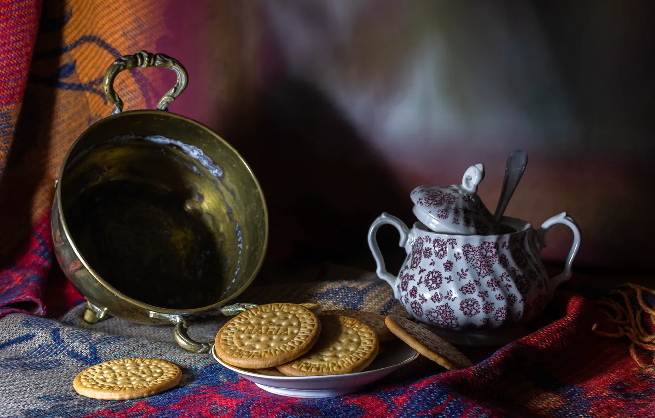 Photo wallpaper cookies, bowl, still life, sugar bowl