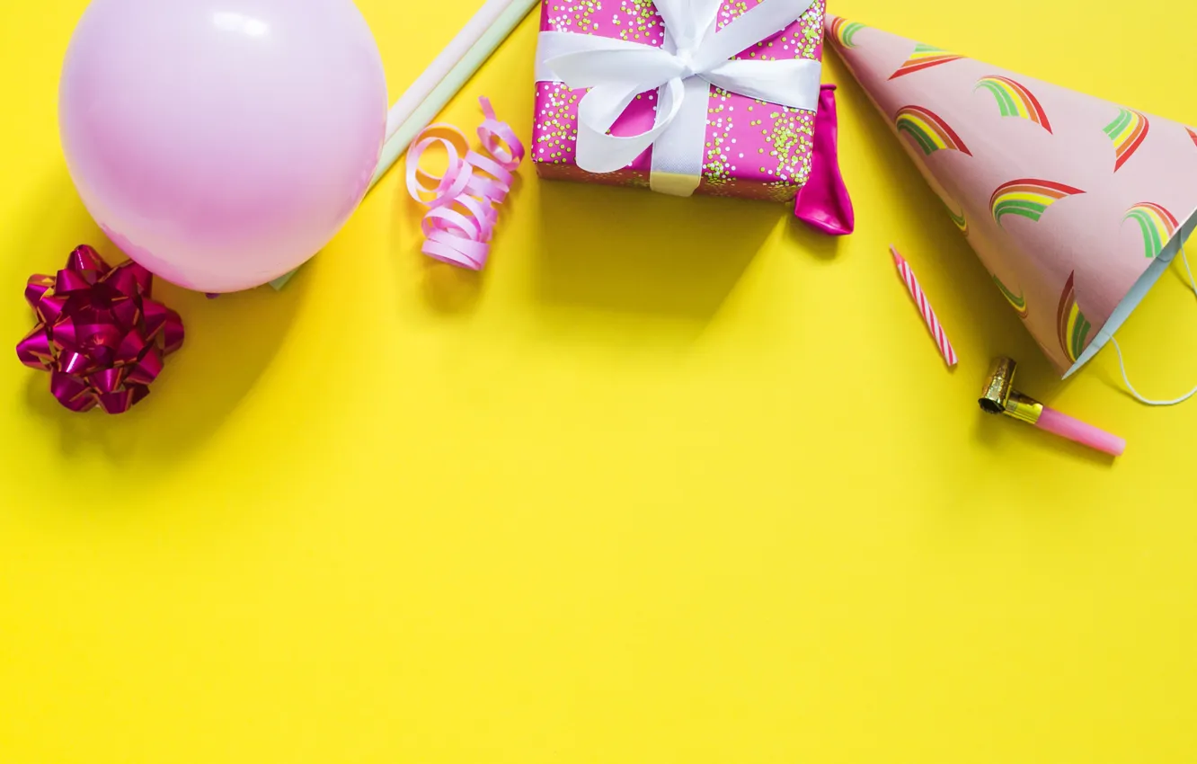 Photo wallpaper holiday, gift, balls, candles, birthday