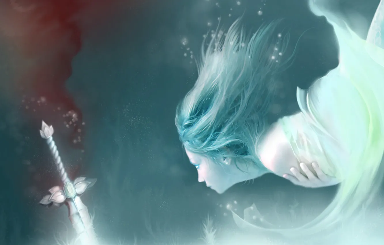 Photo wallpaper blood, mermaid, sword