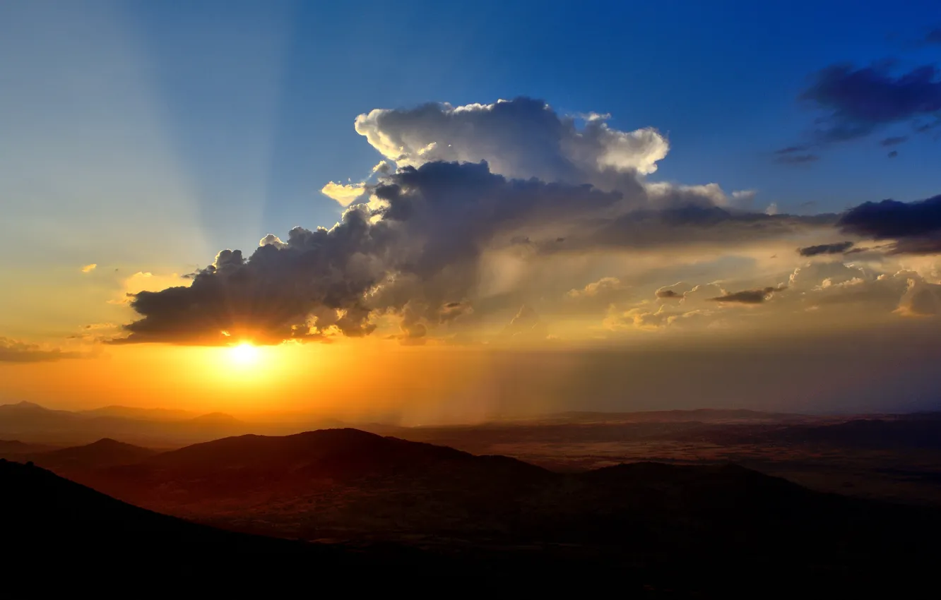 Photo wallpaper the sky, the sun, clouds, sunset