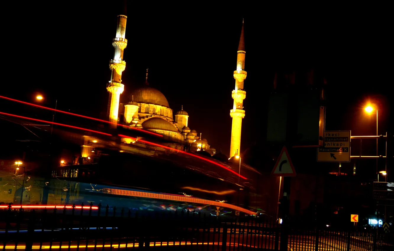 Photo wallpaper night, excerpt, Istanbul, Turkey, night, Istanbul, The blue mosque, Blue Mosque