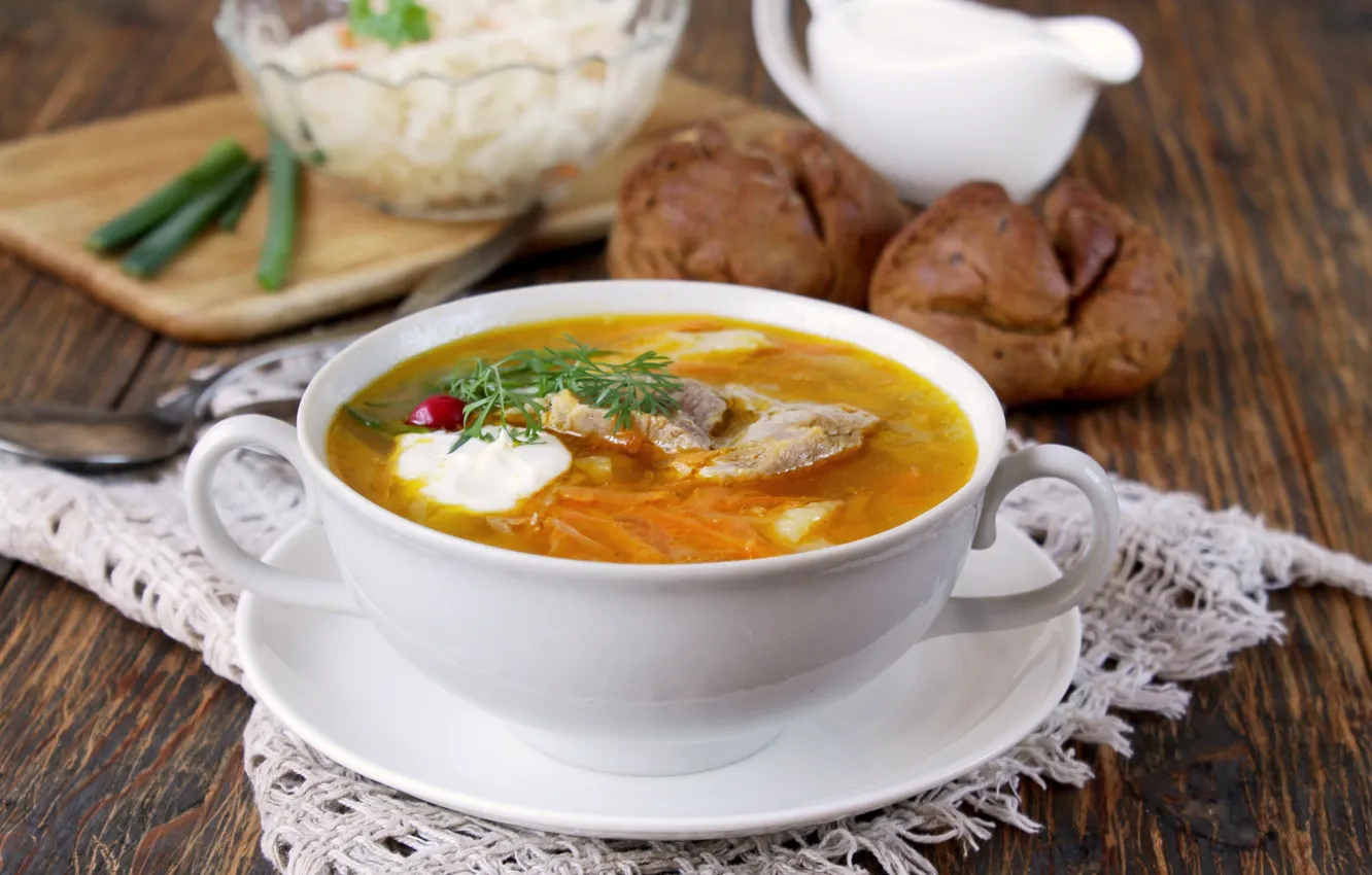 Photo wallpaper bread, soup, sour cream