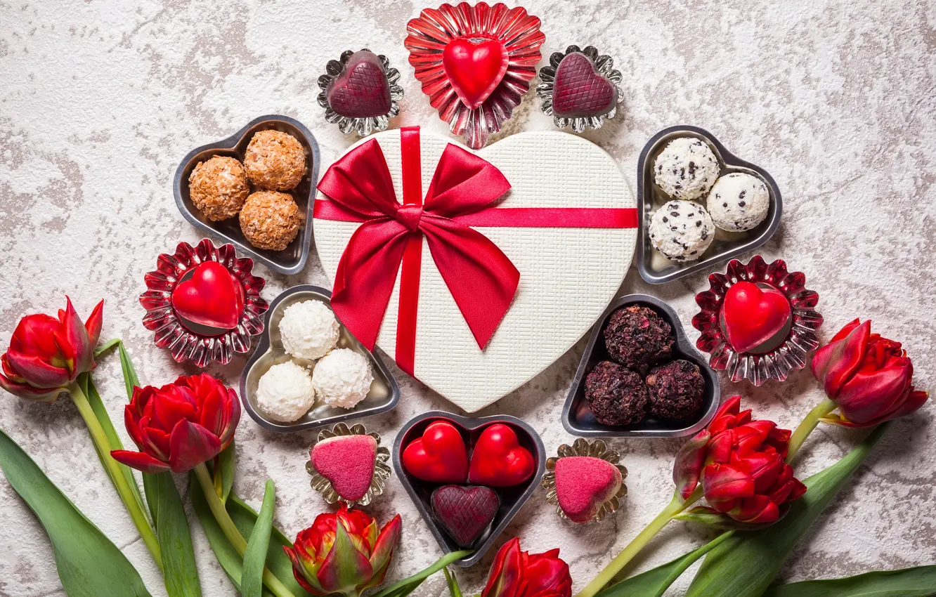 Photo wallpaper candy, love, romantic, hearts, chocolate, sweet, gift, valentine`s day