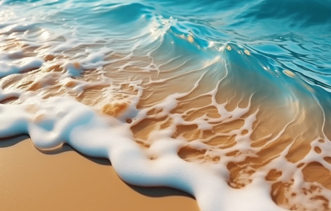 Photo wallpaper sand, wave, foam, water, digital art, digital art, artificial intelligence, Stability AI