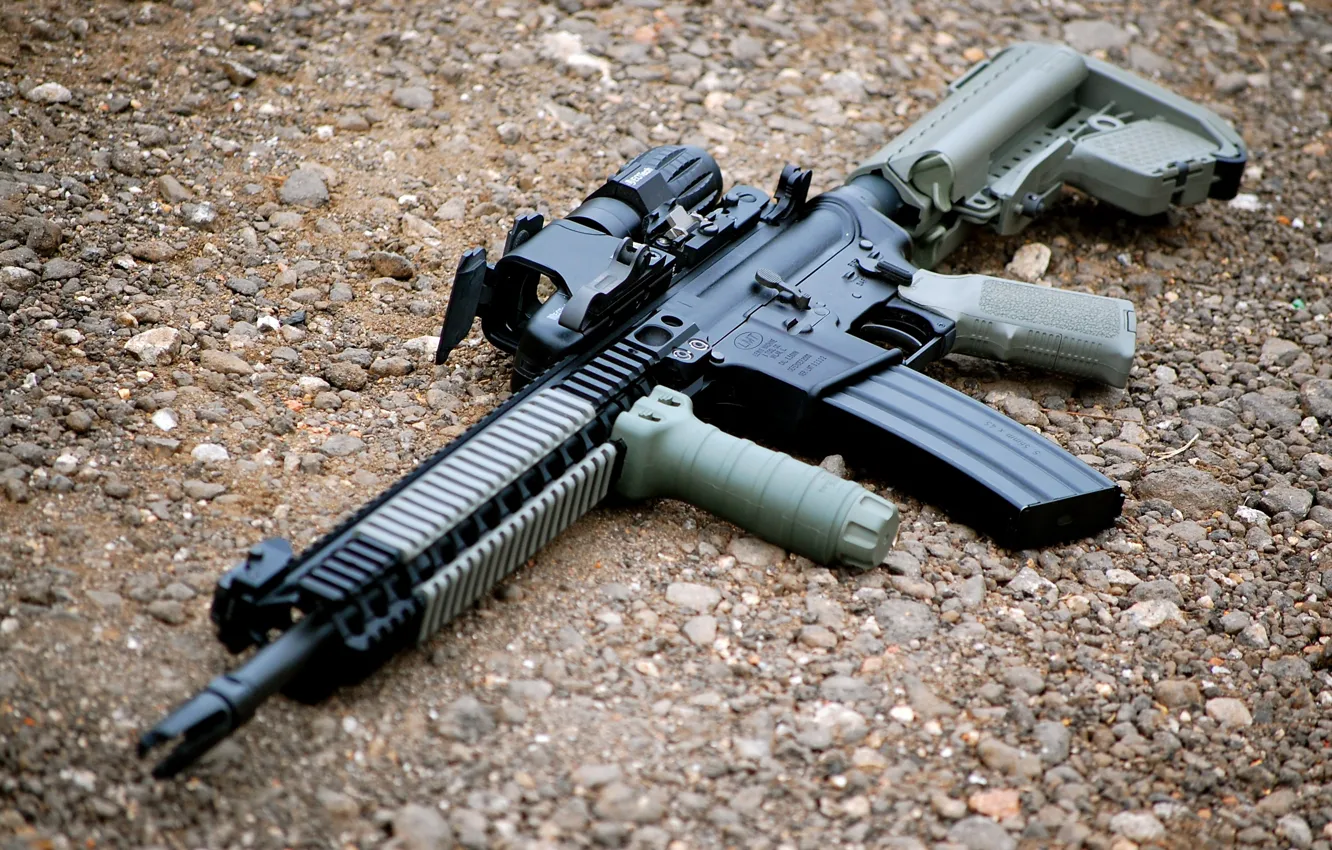 Photo wallpaper weapons, machine, gravel, AR-15, assault rifle