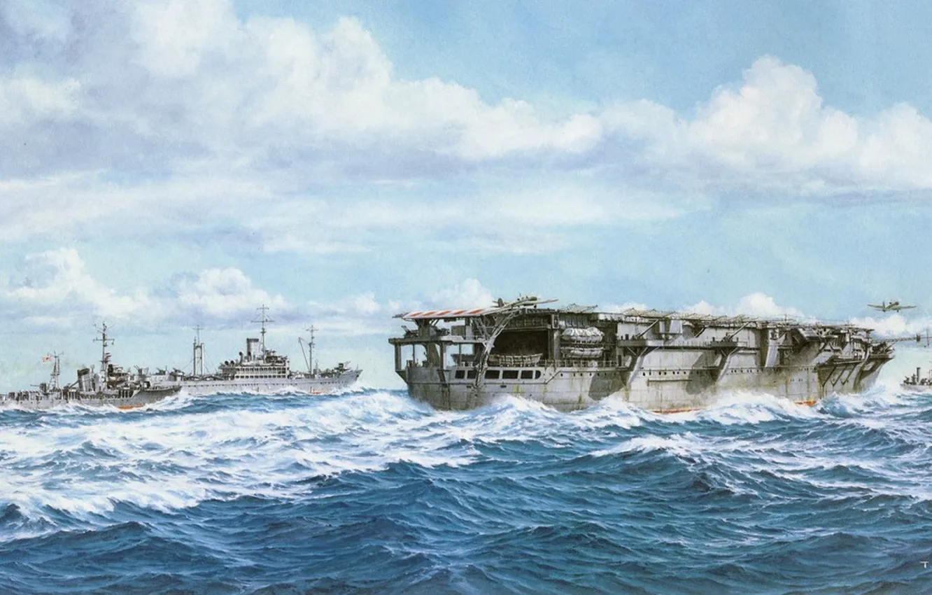 Photo wallpaper ship, art, the carrier, Navy, military, Japanese, WW2, aircraft carrier