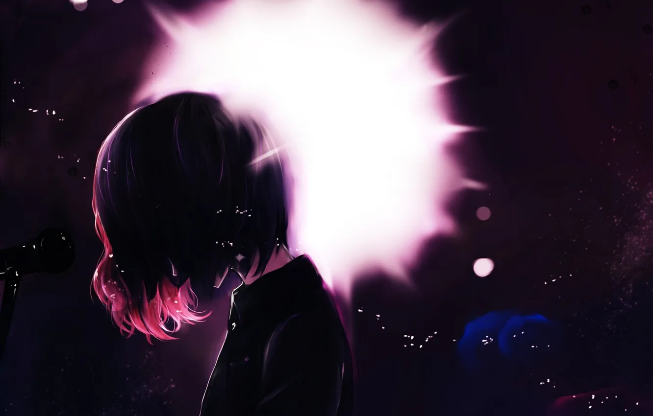 Photo wallpaper girl, light, hair, anime, art, microphone, xzu