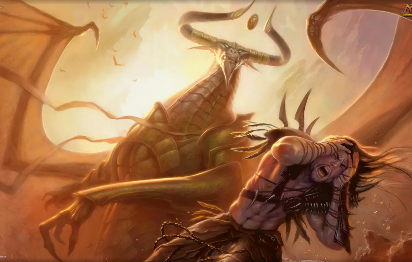 Photo wallpaper soldier, horns, wings, creature