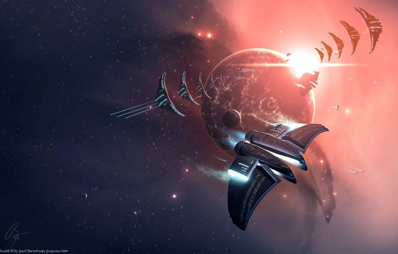 Photo wallpaper space, figure, ship, planet, art