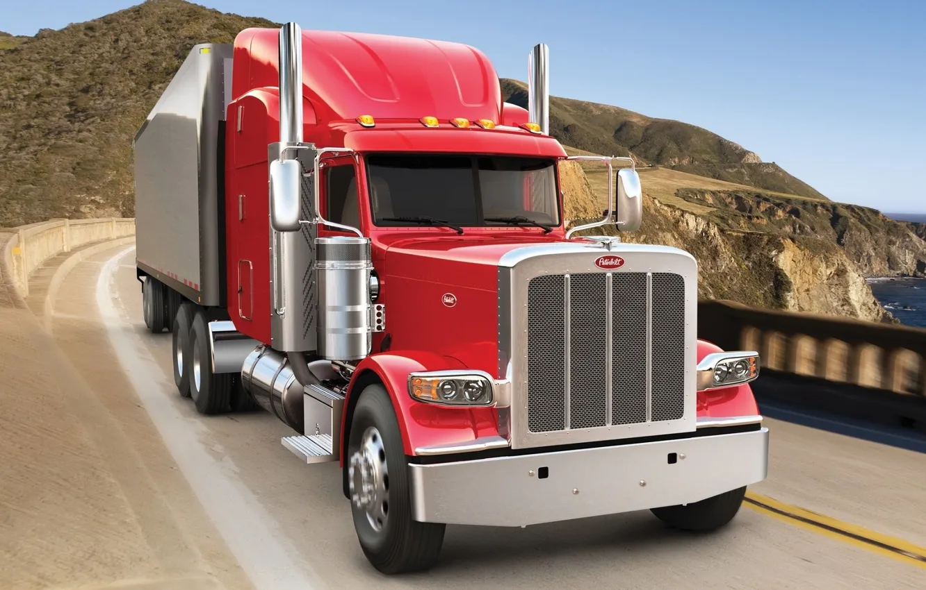 Photo wallpaper road, the sky, shore, Truck, the front, truck, tractor, Trak