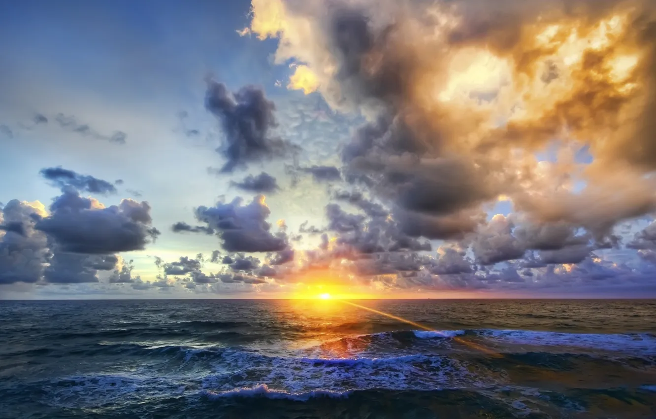 Photo wallpaper wave, landscape, sunset, nature, the ocean