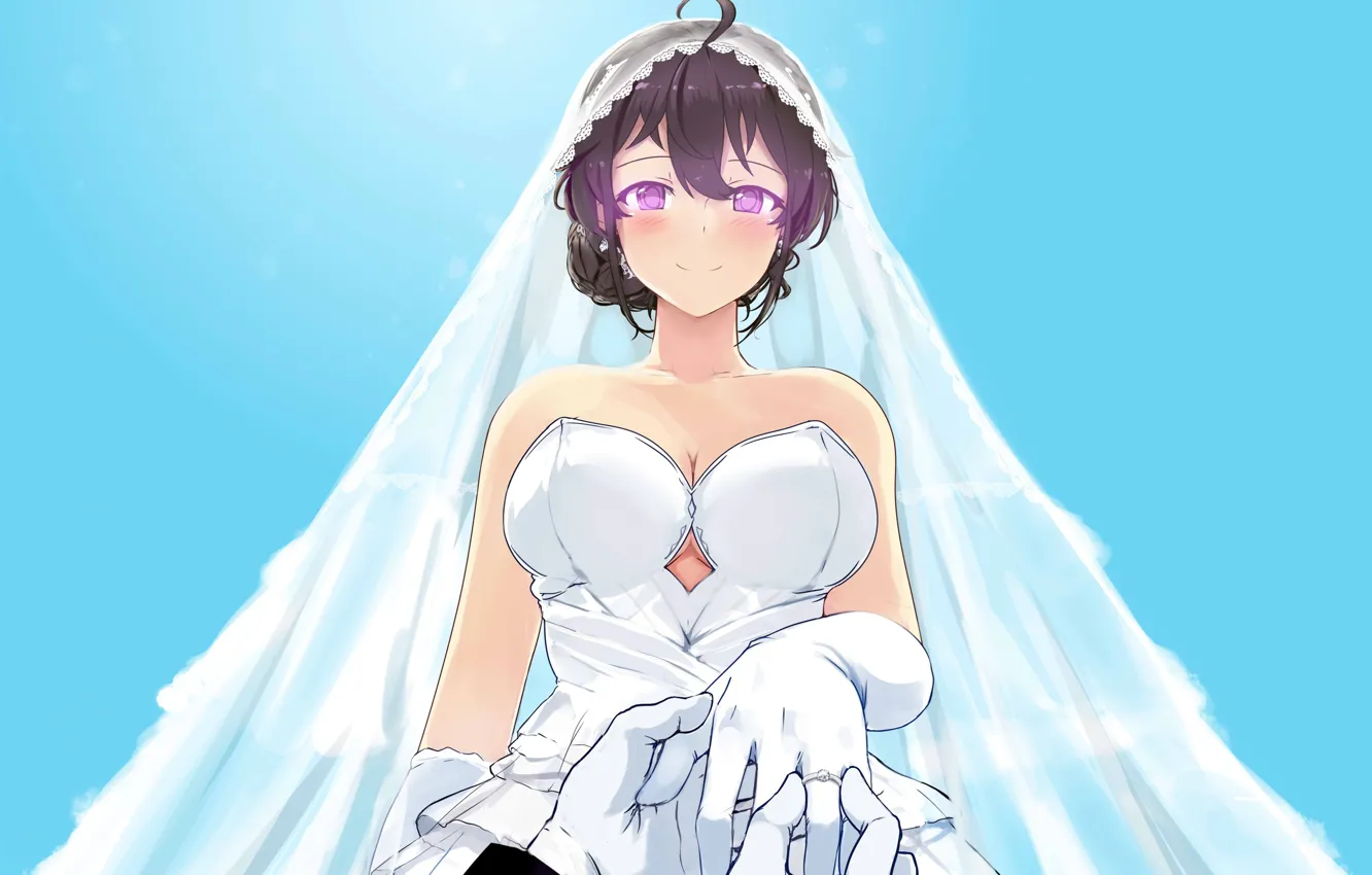 Photo wallpaper dress, anime, purple eyes, bride, oppai, bishojo, japonese