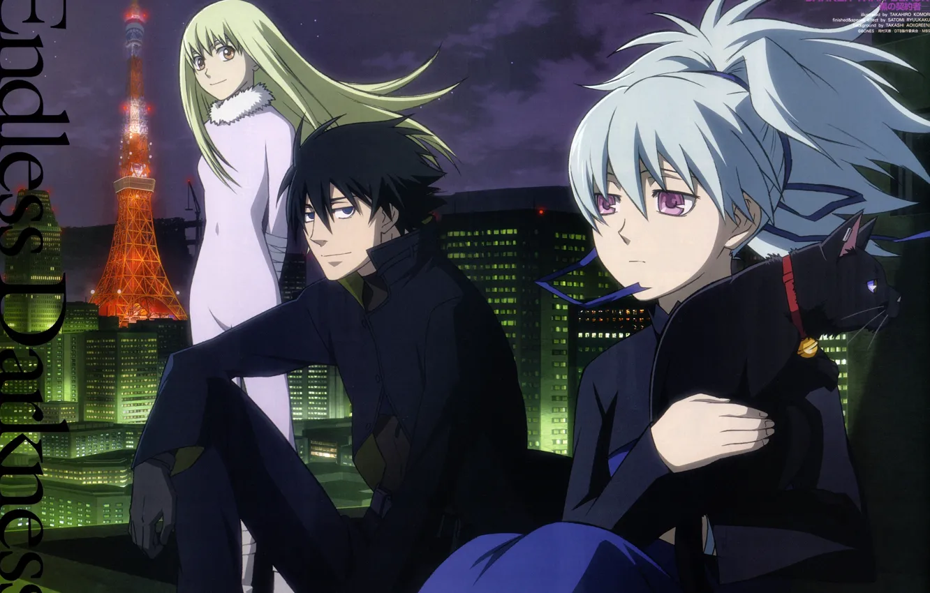 Photo wallpaper Girls, Night, Cat, Hey, Darker than black, Darker Than Black