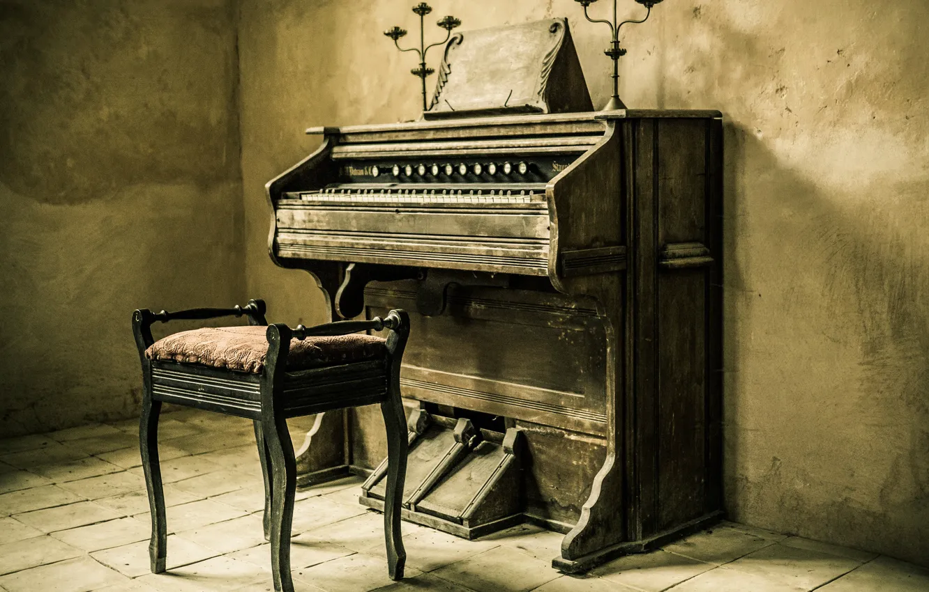 Photo wallpaper retro, interior, chair, tool, piano
