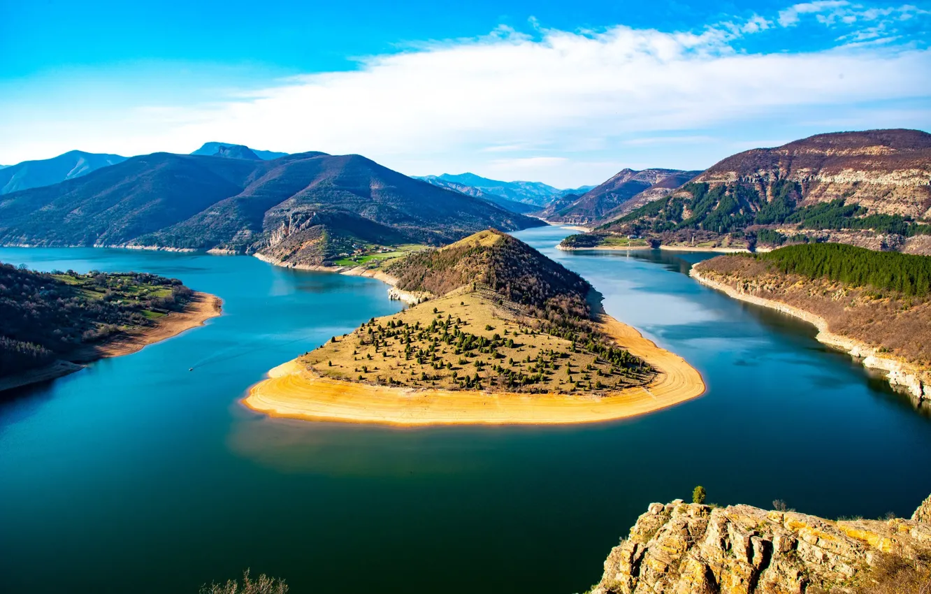 Photo wallpaper forest, the sky, mountains, the Arda river