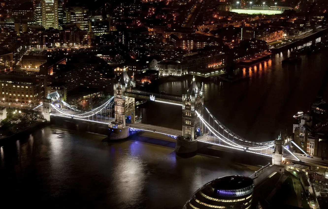 Photo wallpaper night, the city, river, England, London, home, skyscrapers, lighting