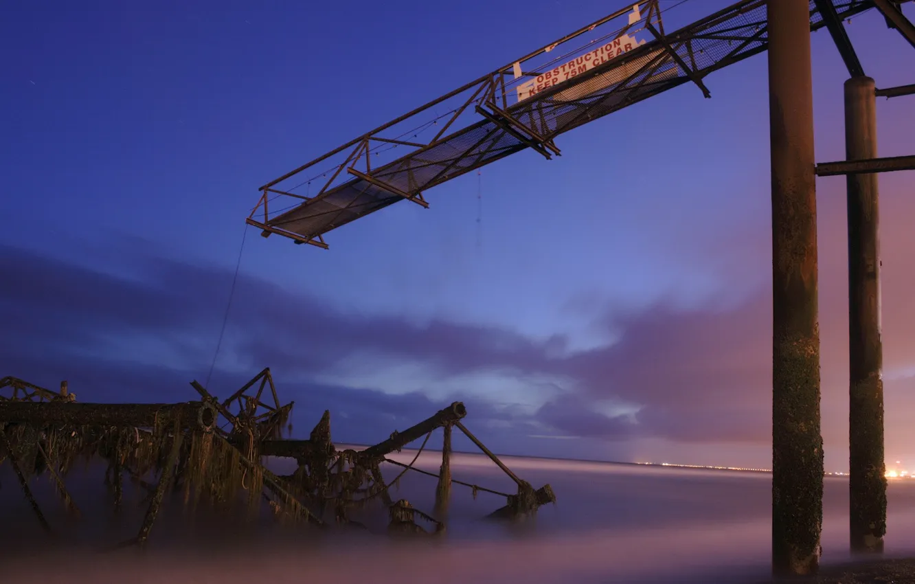 Photo wallpaper lights, shore, design, the evening, pipe