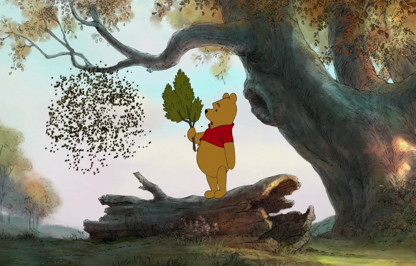 Photo wallpaper yellow, cartoon, bear, Winnie the Pooh, multfilm