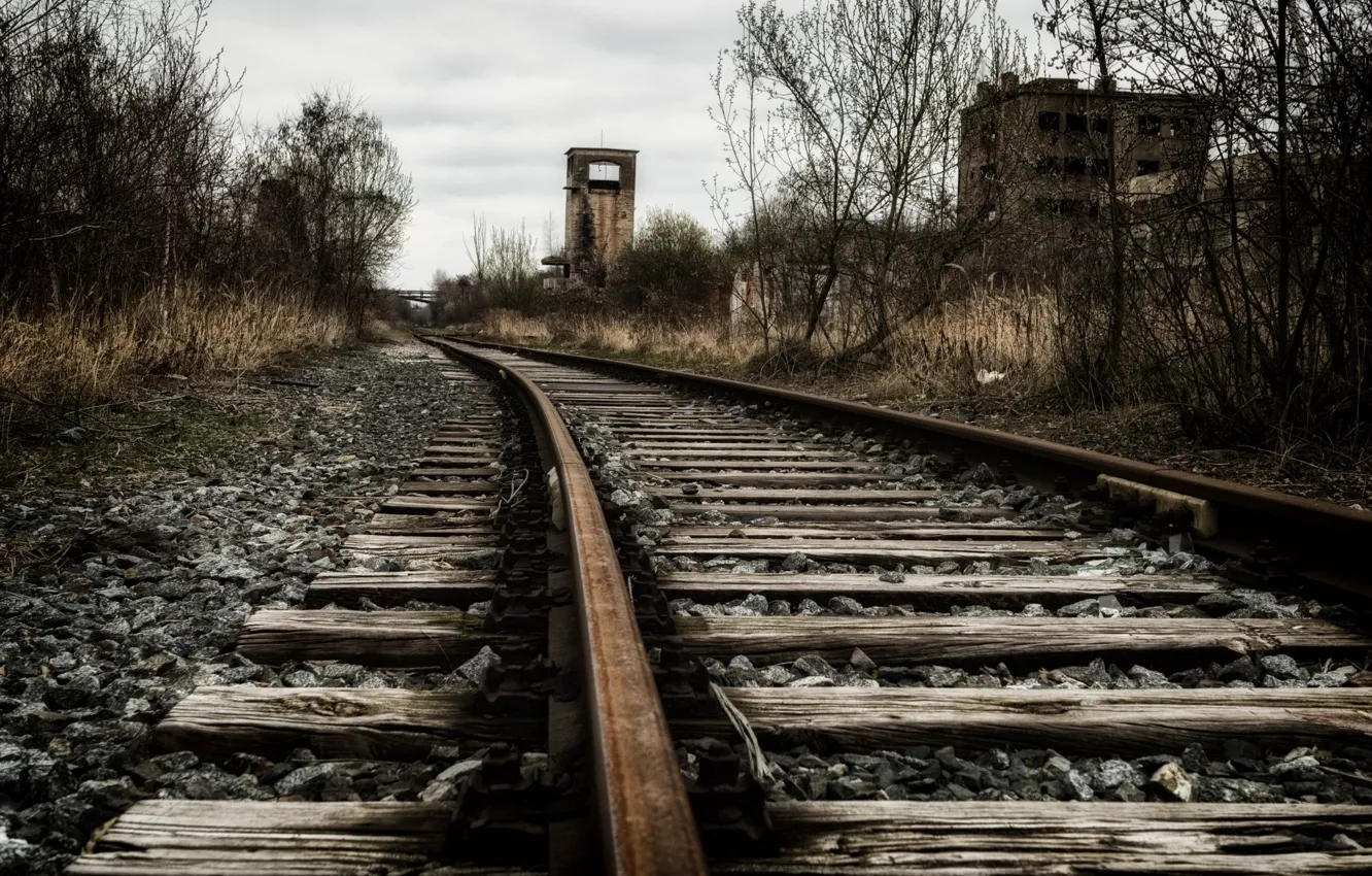 Photo wallpaper landscape, perspective, railroad