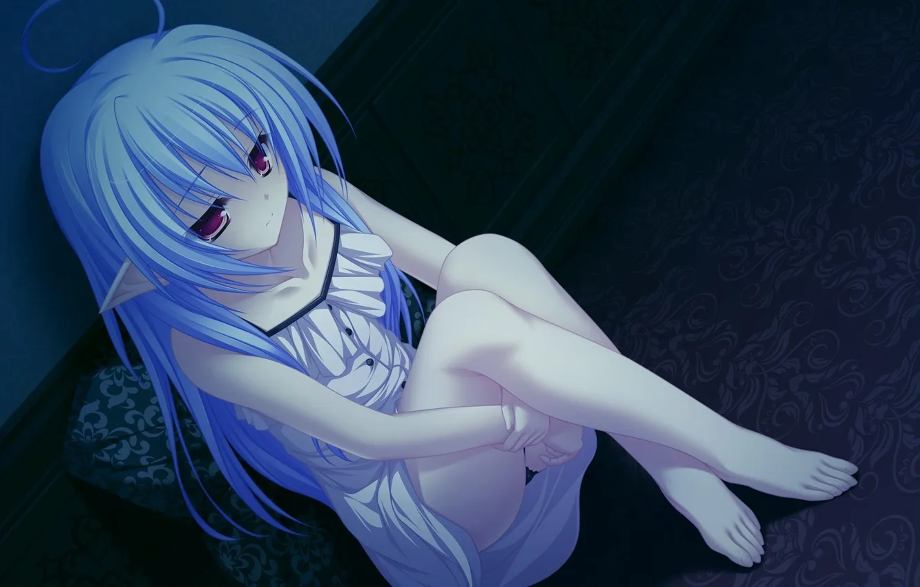 Photo wallpaper sadness, girl, elf, sitting, art, mikagami mamizu, lunaris filia, Melis