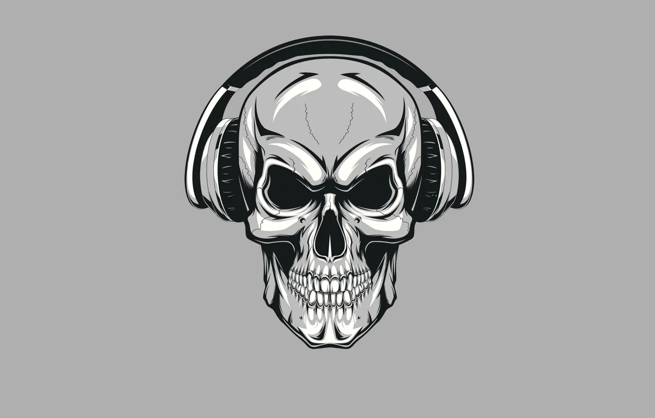 Photo wallpaper skull, minimalism, headphones, skeleton, sake