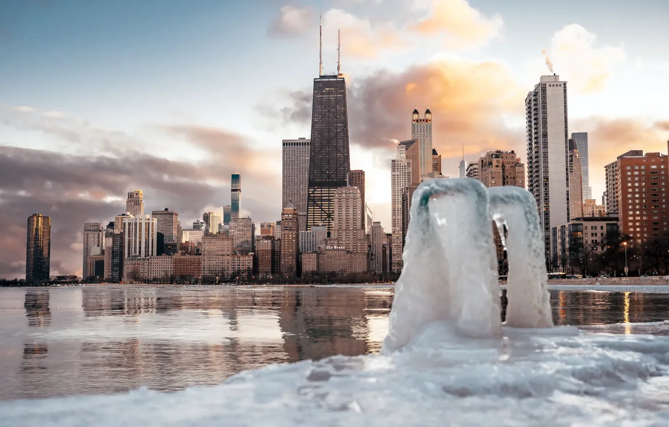 Photo wallpaper winter, the city, Chicago
