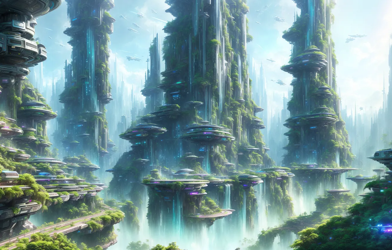 Photo wallpaper city, landscape, art, fantastic, Future, digital art, futuristic, Cyberpunk