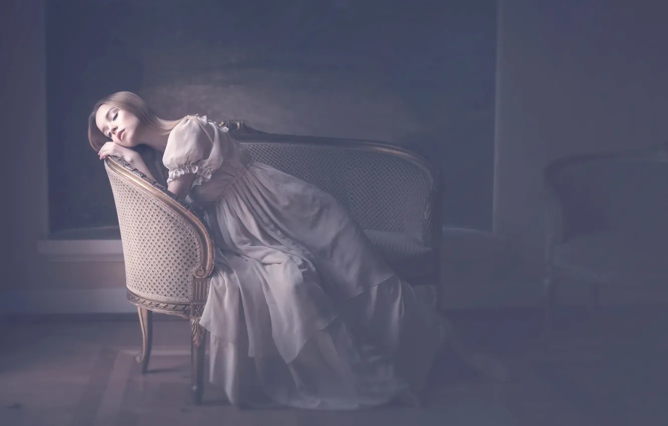 Photo wallpaper girl, furniture, dress, vintage