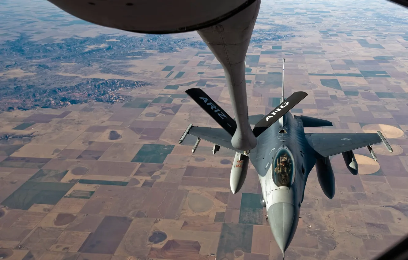 Photo wallpaper flight, landscape, mountains, height, Fighting, F-16, Falcon, squadron