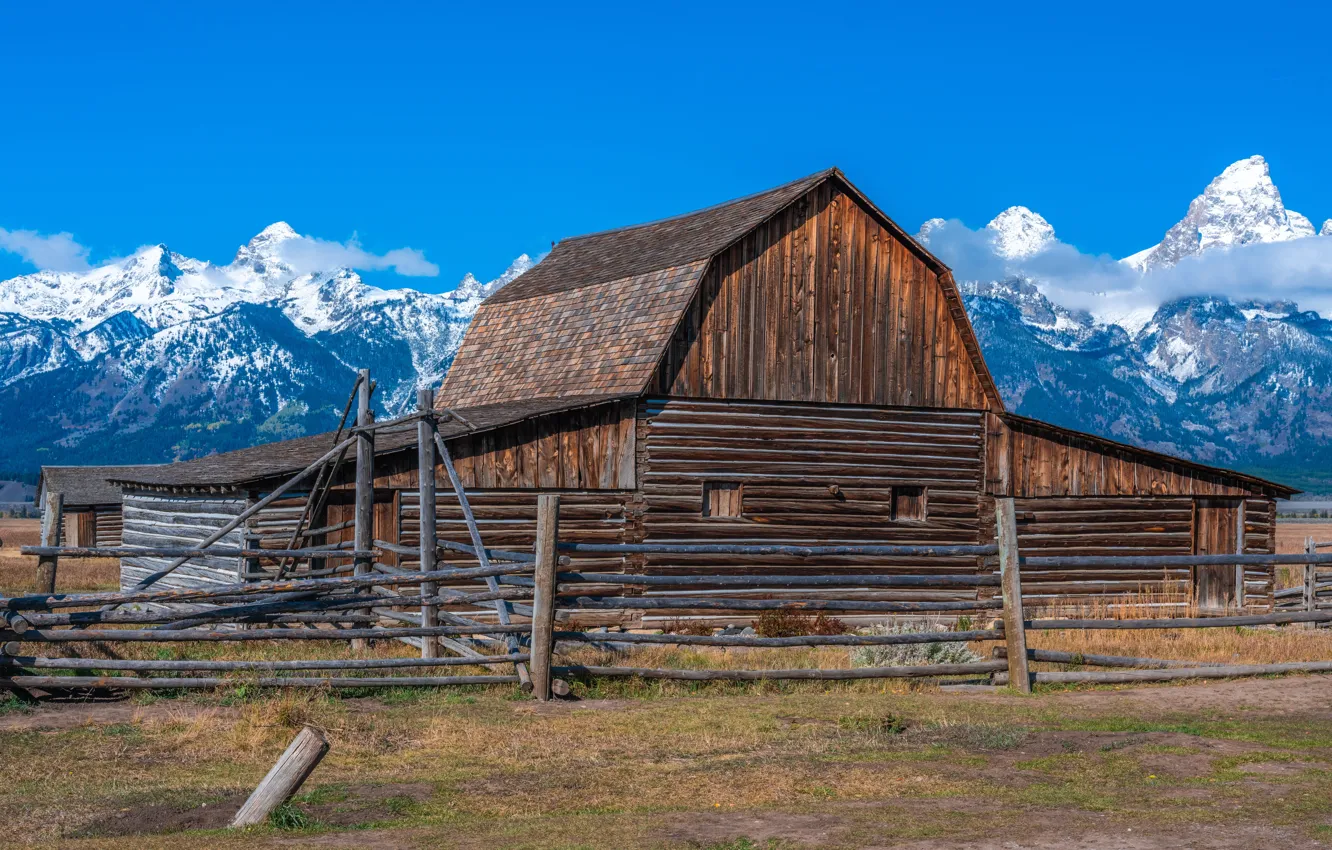 Photo wallpaper field, mountains, view, home, Grand Teton