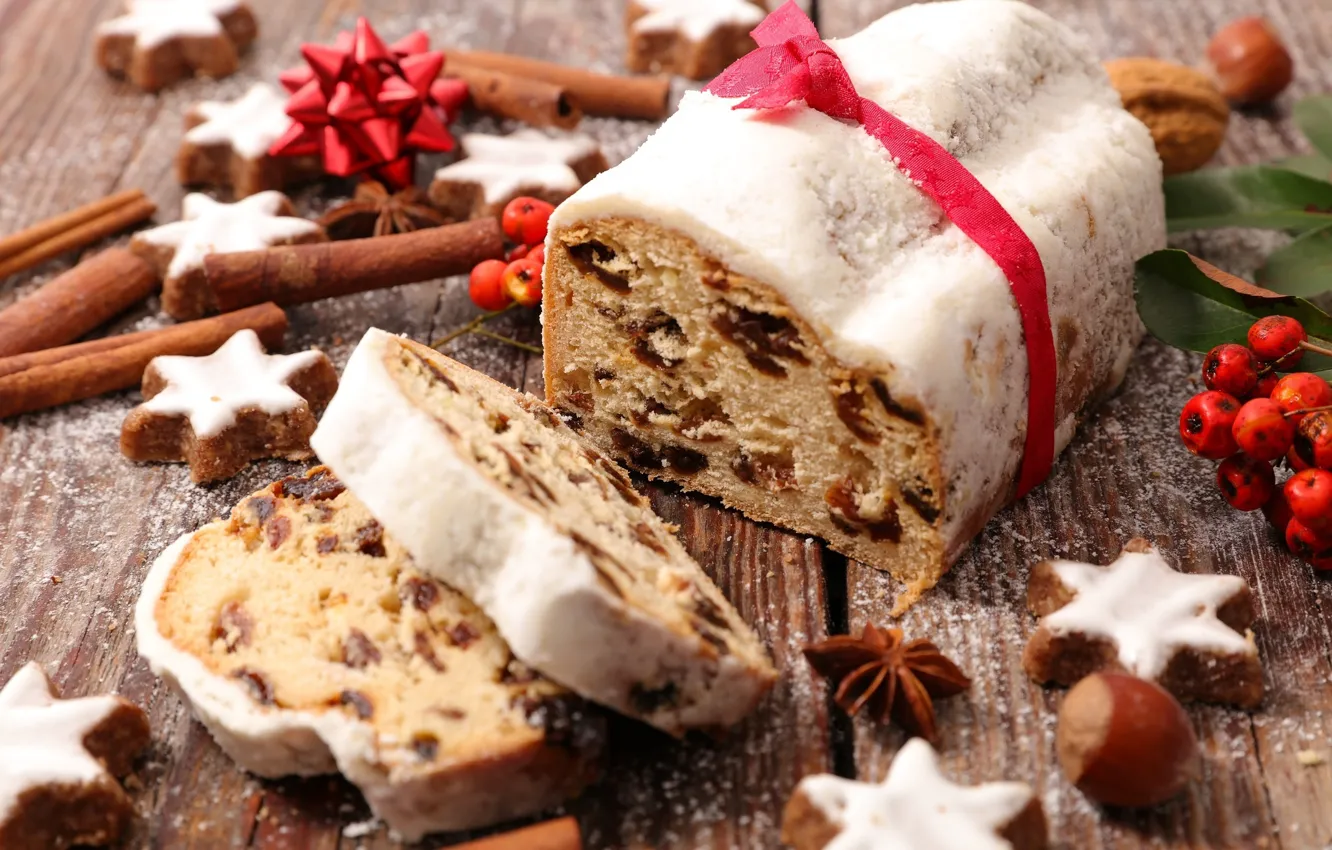 Photo wallpaper berries, holiday, Christmas, nuts, cinnamon, cupcakes, dried fruits