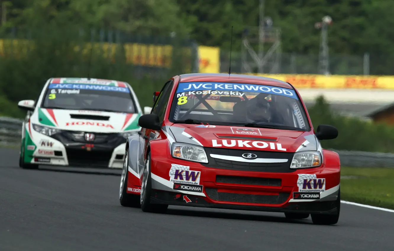 Photo wallpaper race, track, Austria, Honda, Lada, Granta, Civic, WTCC