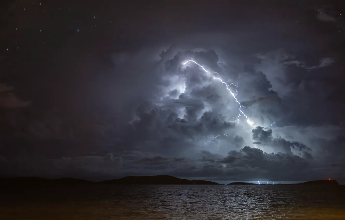 Photo wallpaper clouds, storm, lightning