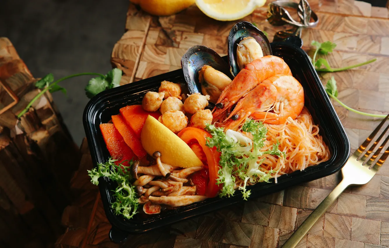 Photo wallpaper dish, seafood, serving