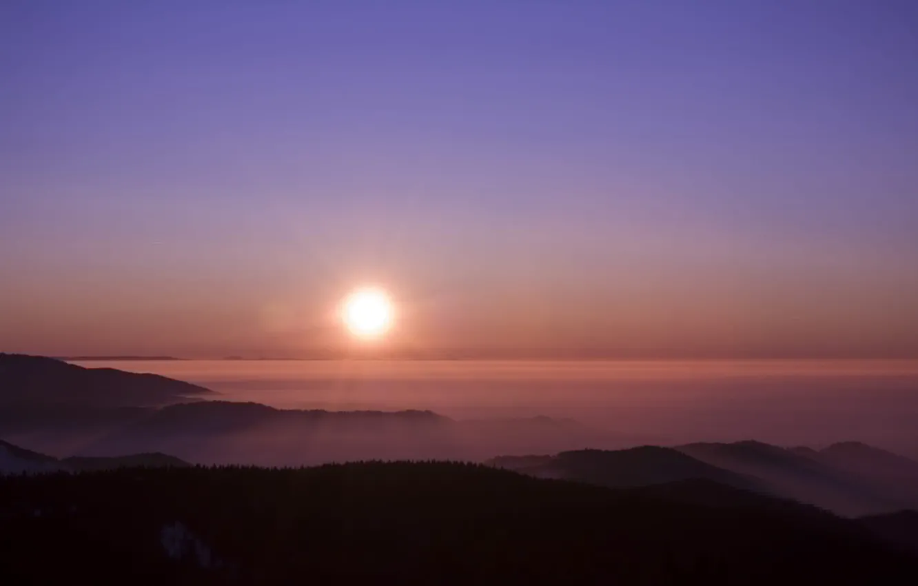 Photo wallpaper the sun, fog, horizon
