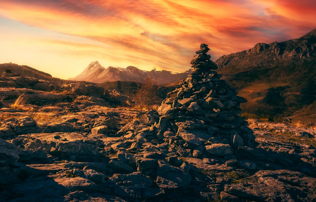 Photo wallpaper sunset, nature, stones