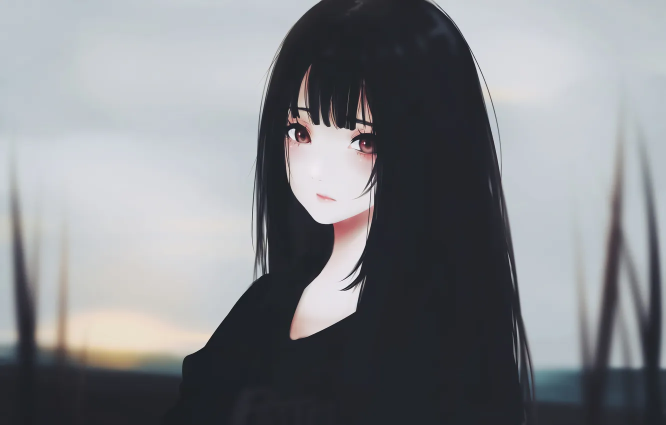Photo wallpaper girl, long hair, anime, beautiful, red eyes, pretty, face, attractive