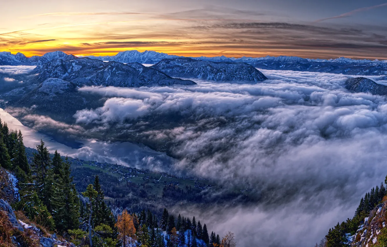 Photo wallpaper photo, Nature, Clouds, Mountains, Austria, Spruce, Landscape, Styria