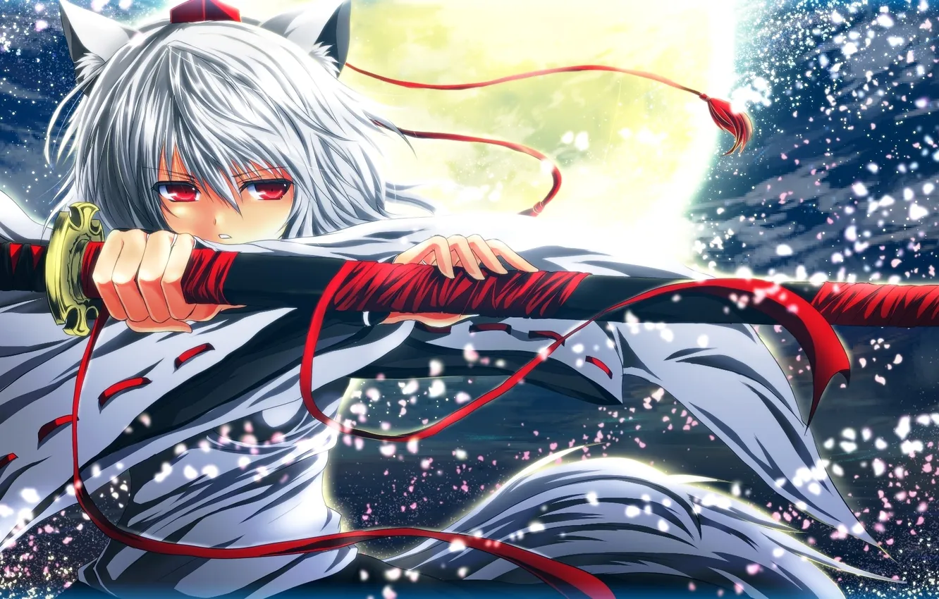 Photo wallpaper look, girl, weapons, attitude, sword, wolf, touhou, art