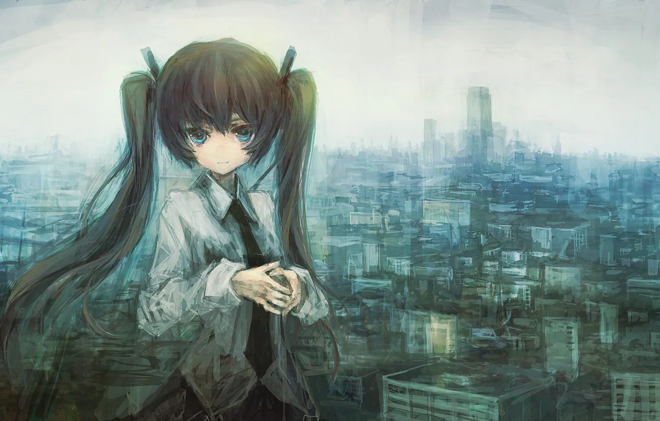 Photo wallpaper the city, figure, hatsune miku