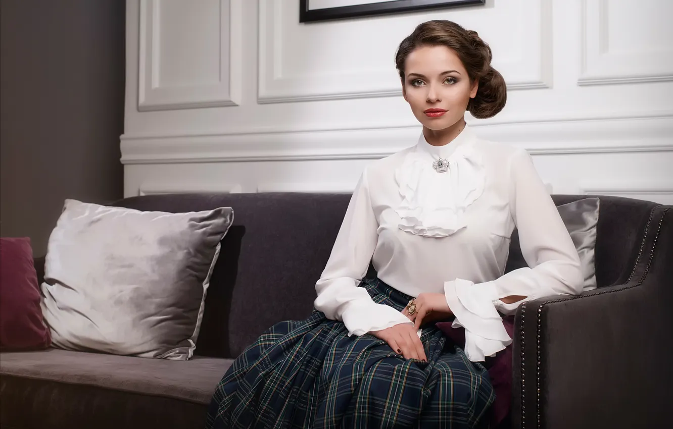 Photo wallpaper sofa, skirt, portrait, blouse, Maria
